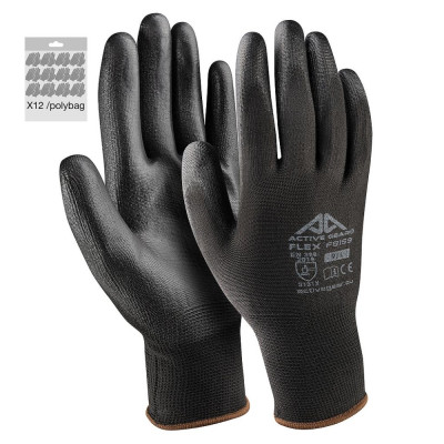 Black Polyurethane Gloves XL 12pcs.