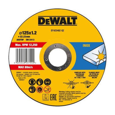 Nerūdijančio plienio pjovimo diskas DeWalt 125 x 1,2 mm